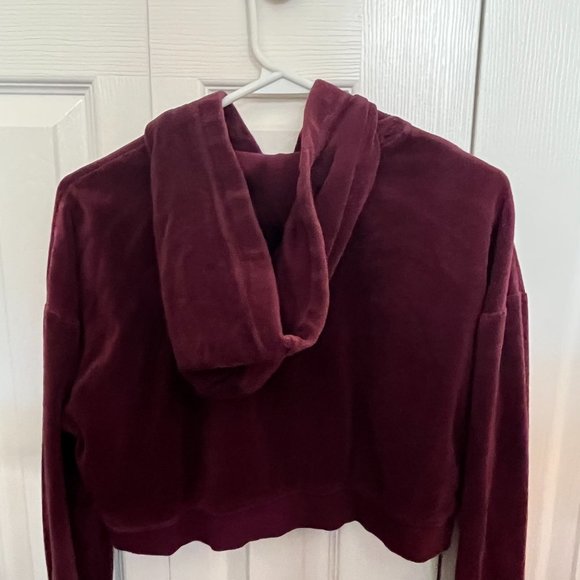 (SOLD) HM Burgundy Hooded Velour Jacket Women Size M - Picture 5 of 5